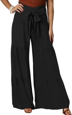 Arssm Women Wide Leg Pants High Waist Dressy Bow Tie Pant Work Business Casual Trousers