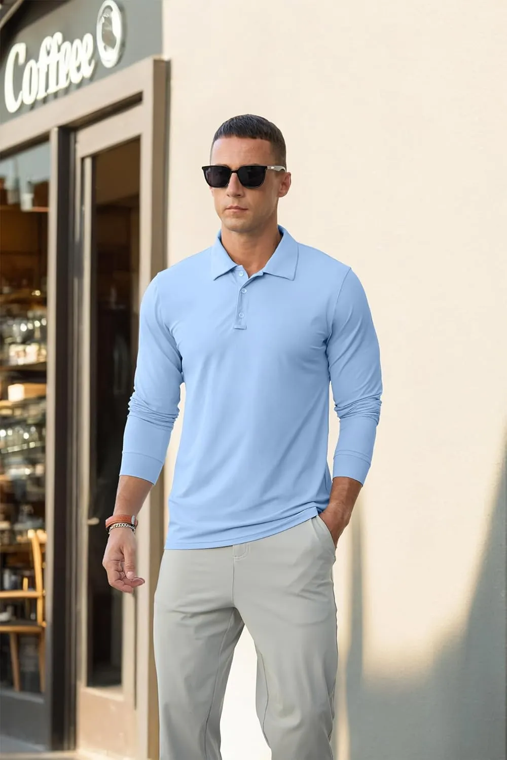 Askdeer Men's Golf Polo Shirts Long Sleeve UPF 50  Performance Collar Shirts Lightweight Summer Casual Quick Dry Tee