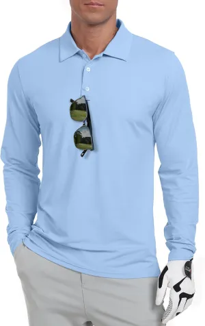 Askdeer Men's Golf Polo Shirts Long Sleeve UPF 50  Performance Collar Shirts Lightweight Summer Casual Quick Dry Tee
