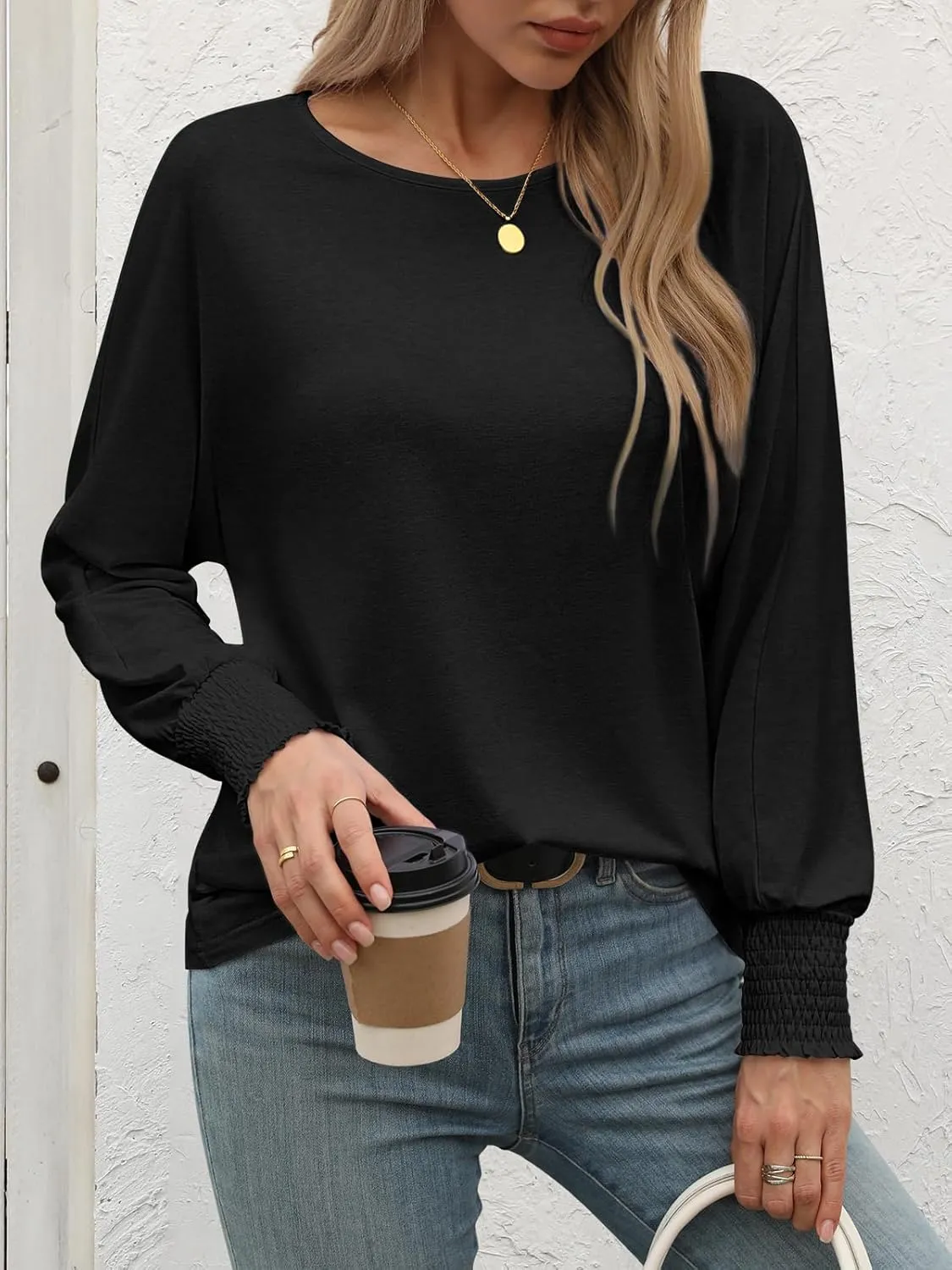 ATHMILE Long Sleeve Tops for Women 2025 Spring Fashion T Shirts for Women Crewneck Casual Loose Shirts Basic Tee