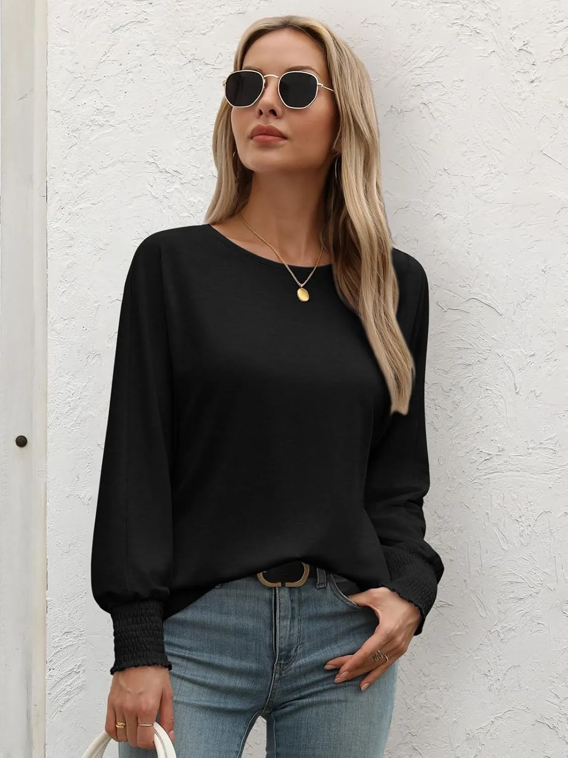 ATHMILE Long Sleeve Tops for Women 2025 Spring Fashion T Shirts for Women Crewneck Casual Loose Shirts Basic Tee