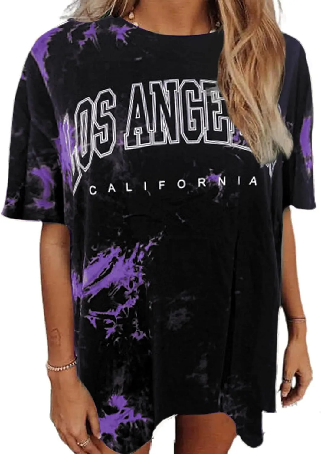Avanova Women Letter Graphic Print Oversized Tee Shirt Short Sleeve Loose Fit Tops