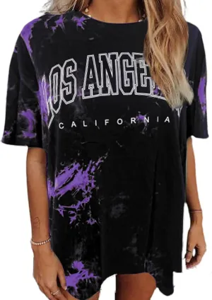 Avanova Women Letter Graphic Print Oversized Tee Shirt Short Sleeve Loose Fit Tops