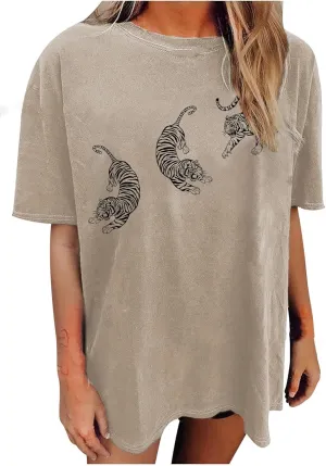Avanova Women Tigers Graphic Oversized Tee Top Short Sleeve Loose Crewneck Summer T-Shirt
