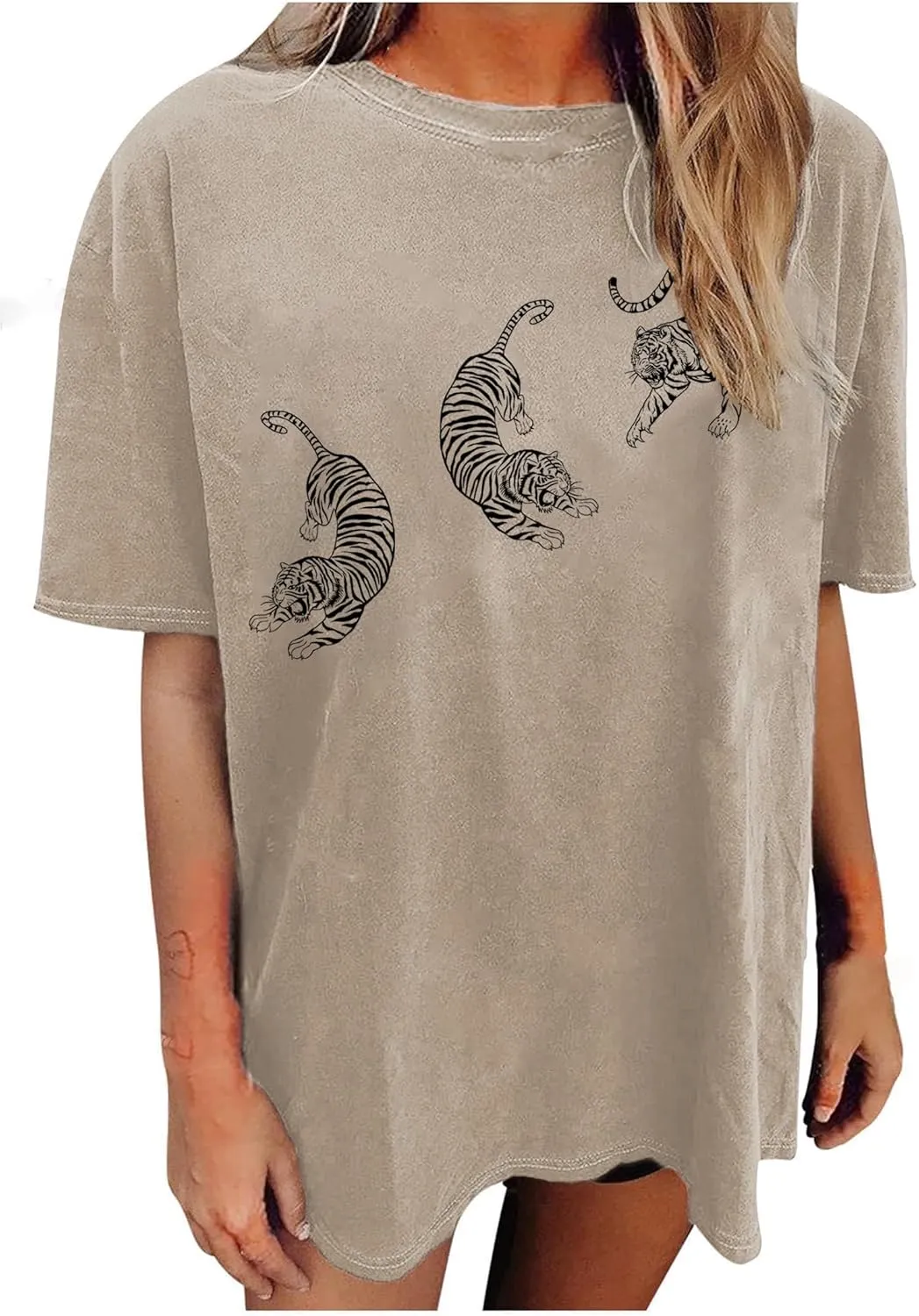 Avanova Women Tigers Graphic Oversized Tee Top Short Sleeve Loose Crewneck Summer T-Shirt