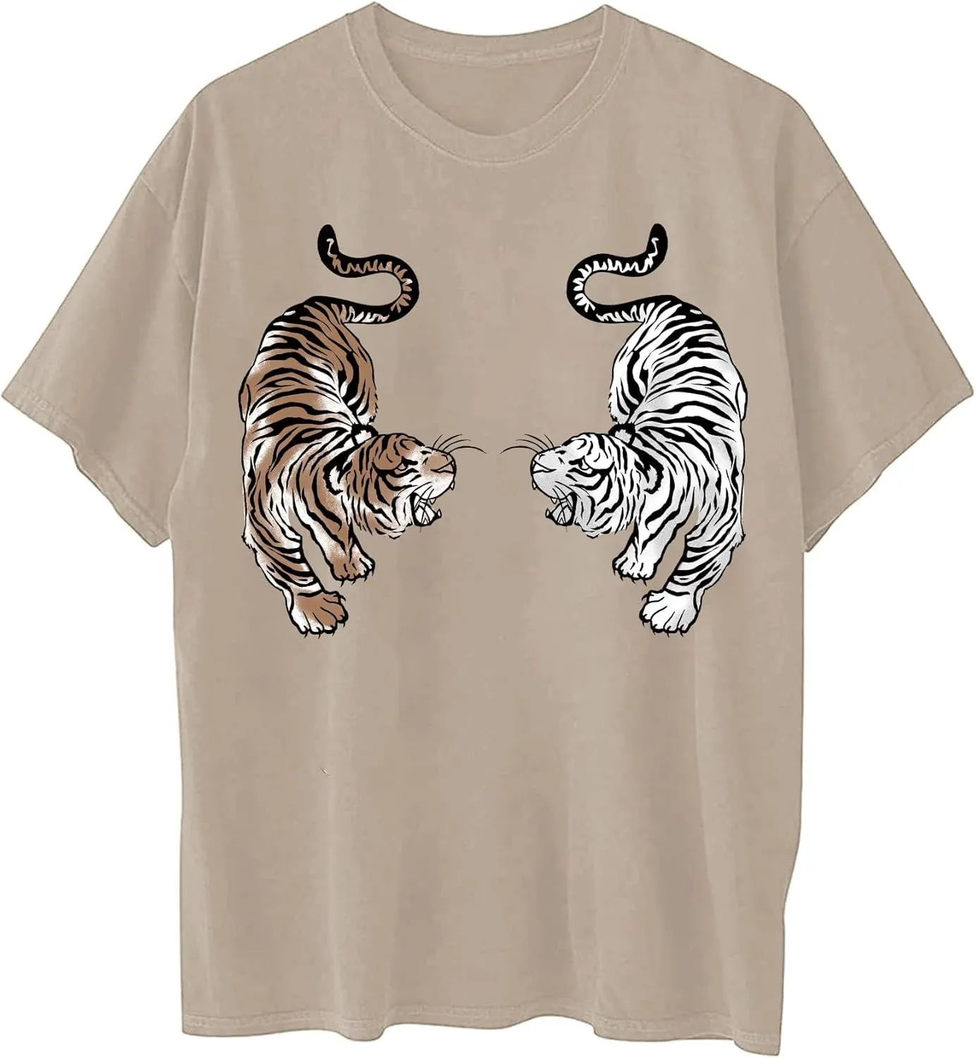 Avanova Women Tigers Graphic Oversized Tee Top Short Sleeve Loose Crewneck Summer T-Shirt