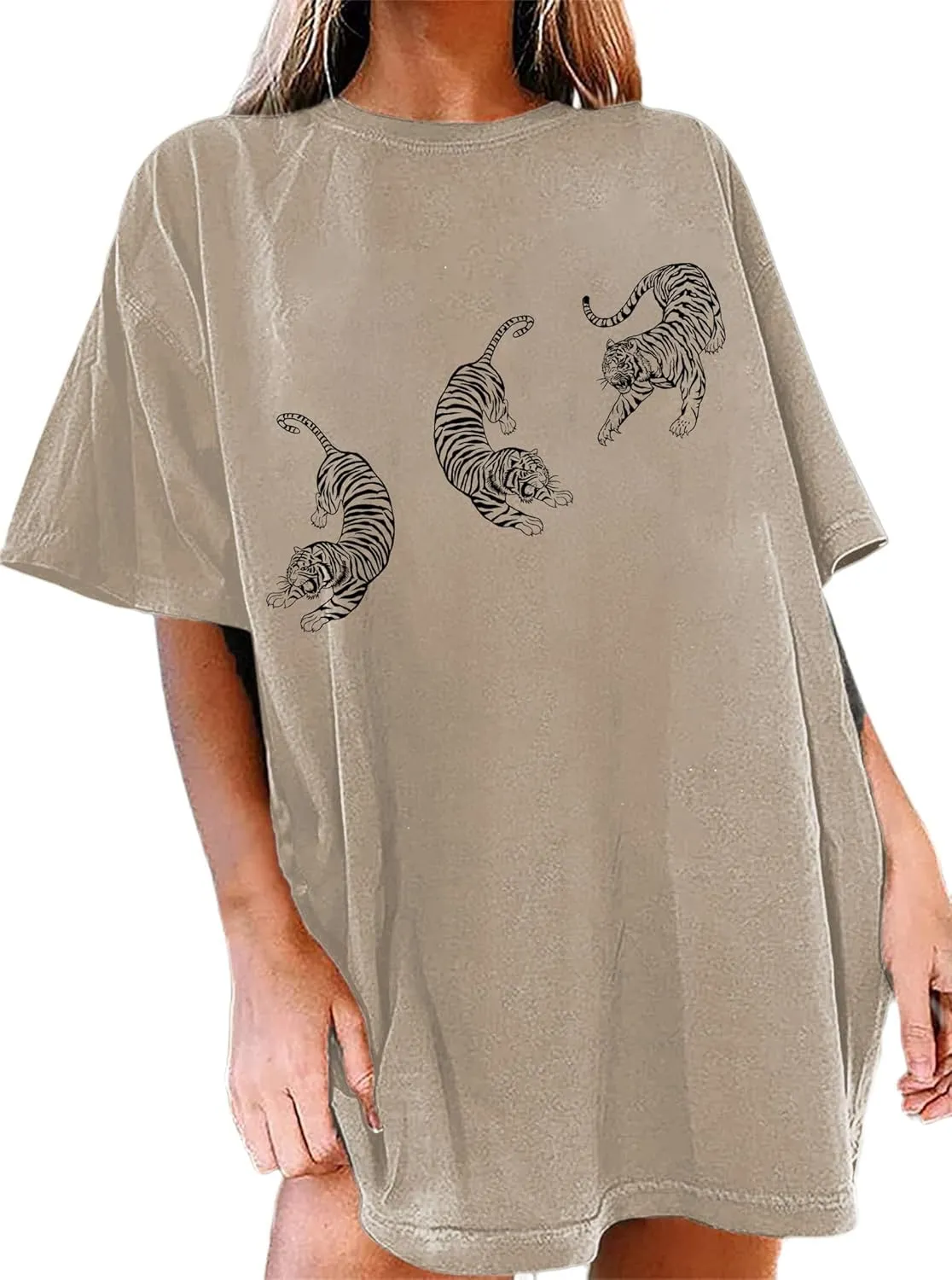 Avanova Women Tigers Graphic Oversized Tee Top Short Sleeve Loose Crewneck Summer T-Shirt