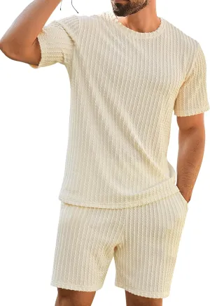 Babioboa Men's Short Sets 2 Piece Outfits Crewneck Summer T Shirt and Matching Knitted Shorts Tracksuit Sets with Pockets
