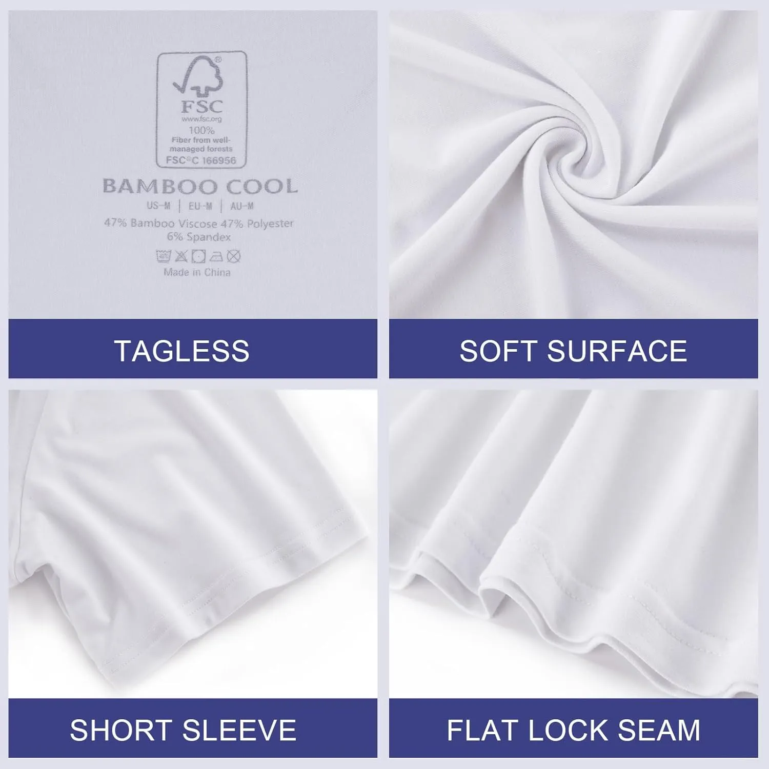 BAMBOO COOL Men's Undershirt Moisture-Wicking T-Shirts Stretch Crewneck Soft Tees for Men,3 Pack
