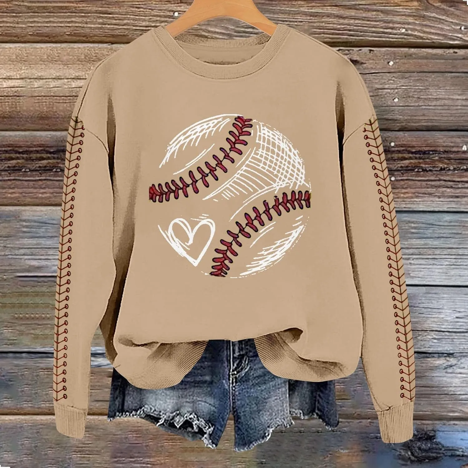 Baseball Sweatshirt for Womens 2025 Long Sleeve Comfy Baseball Shirts Softball Crewneck Graphic Pullover Top
