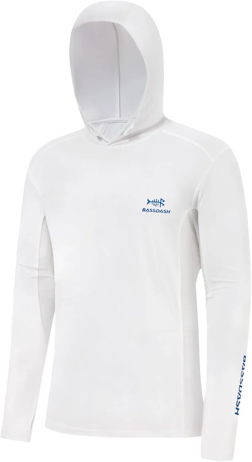 BASSDASH Mens UPF 50  Drawstring Fishing Hoodie Shirts UV Sun Protection Long Sleeve Outdoor Hiking Hooded T-Shirts FS33M