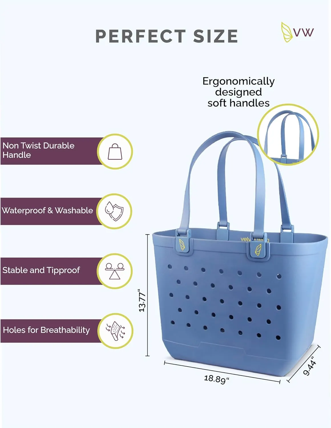 Beach Tote Bag XL size  Waterproof Tip Proof Rubber Tote for Travel, Pool, Groceries Sports & more