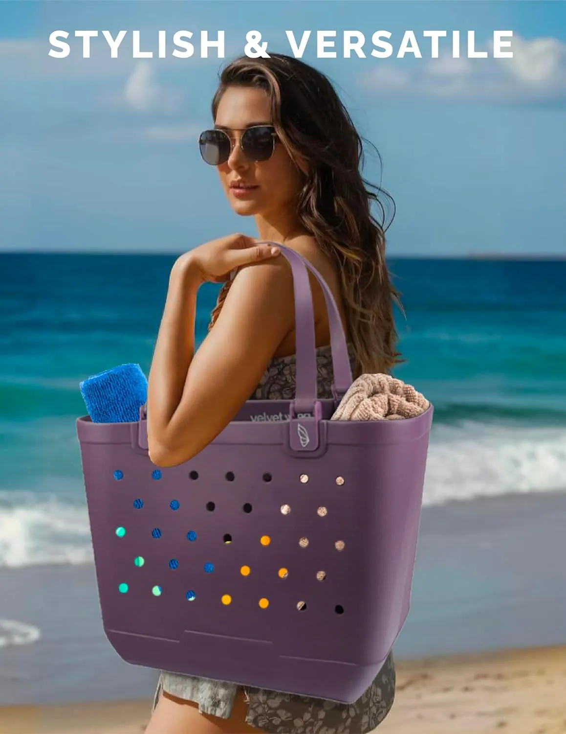Beach Tote Bag XL size  Waterproof Tip Proof Rubber Tote for Travel, Pool, Groceries Sports & more