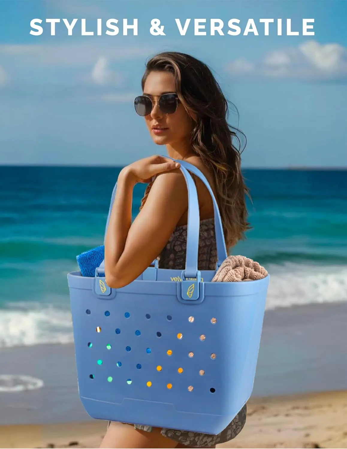 Beach Tote Bag XL size  Waterproof Tip Proof Rubber Tote for Travel, Pool, Groceries Sports & more