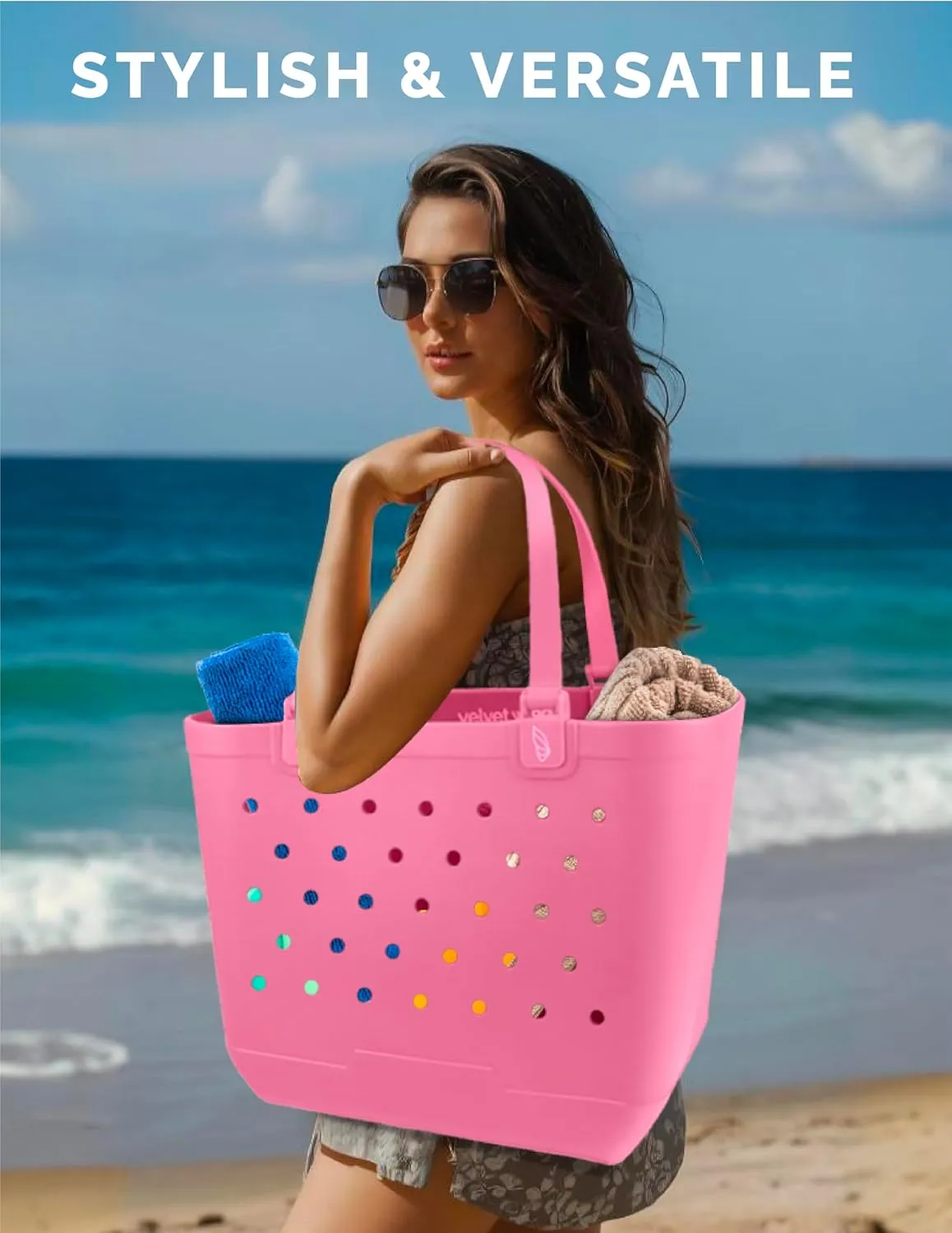 Beach Tote Bag XL size  Waterproof Tip Proof Rubber Tote for Travel, Pool, Groceries Sports & more