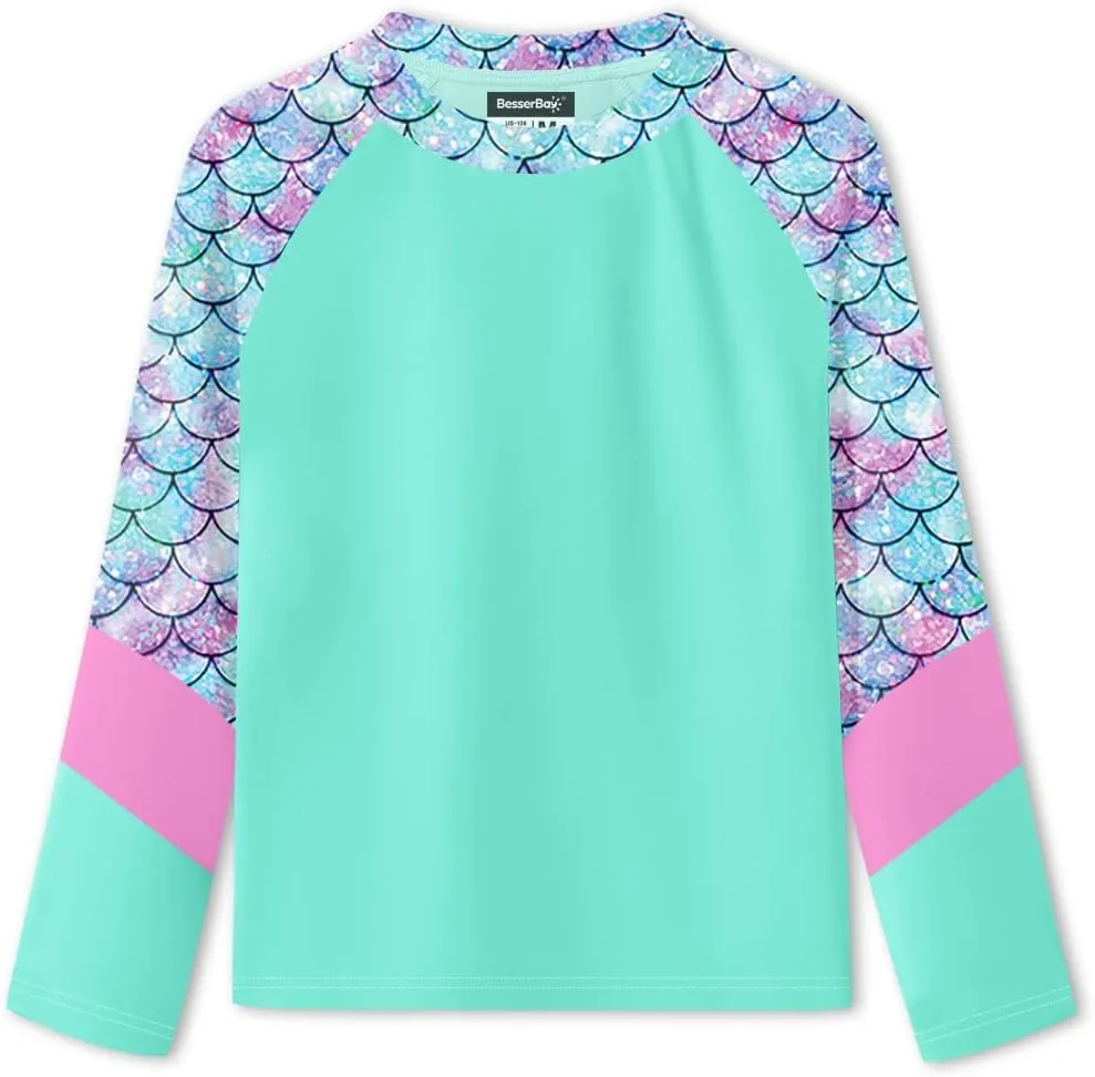 BesserBay Girl's UPF 50  Quick-Dry Tropical Long Sleeve Rash Guard Shirt 4-14 Years
