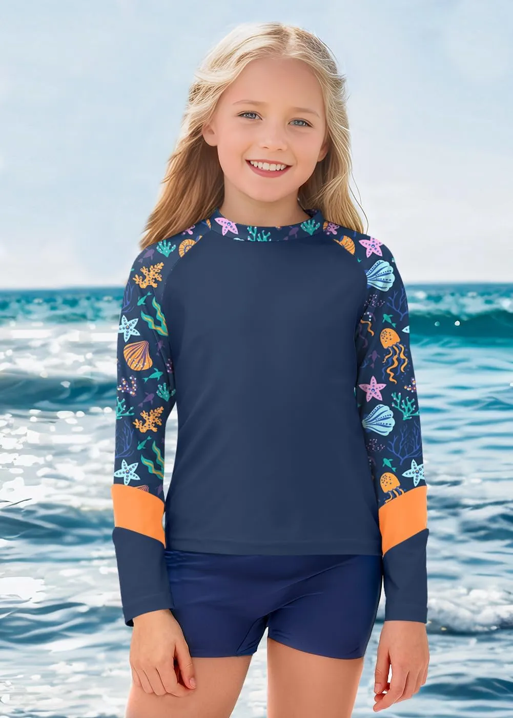 BesserBay Girl's UPF 50  Quick-Dry Tropical Long Sleeve Rash Guard Shirt 4-14 Years