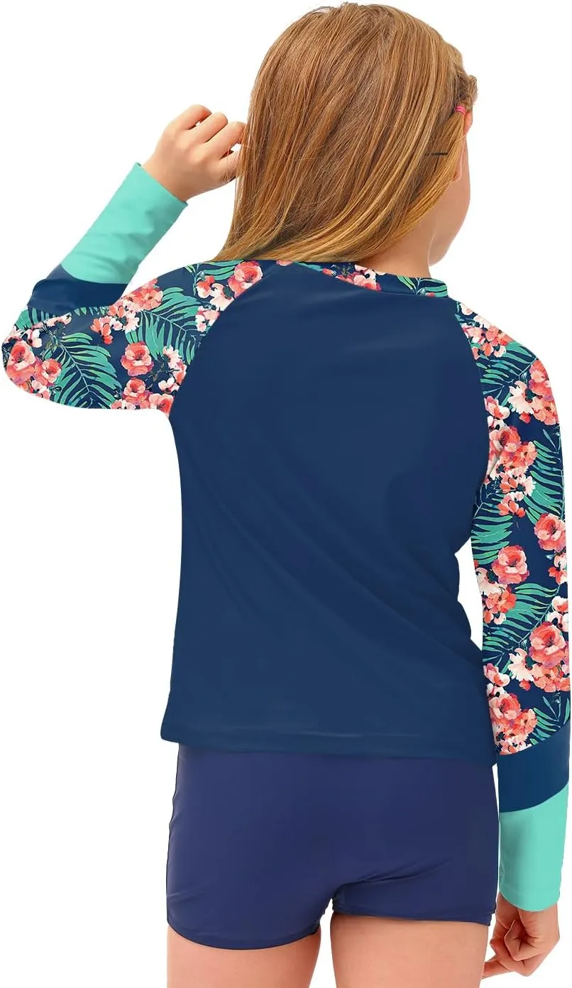 BesserBay Girl's UPF 50  Quick-Dry Tropical Long Sleeve Rash Guard Shirt 4-14 Years