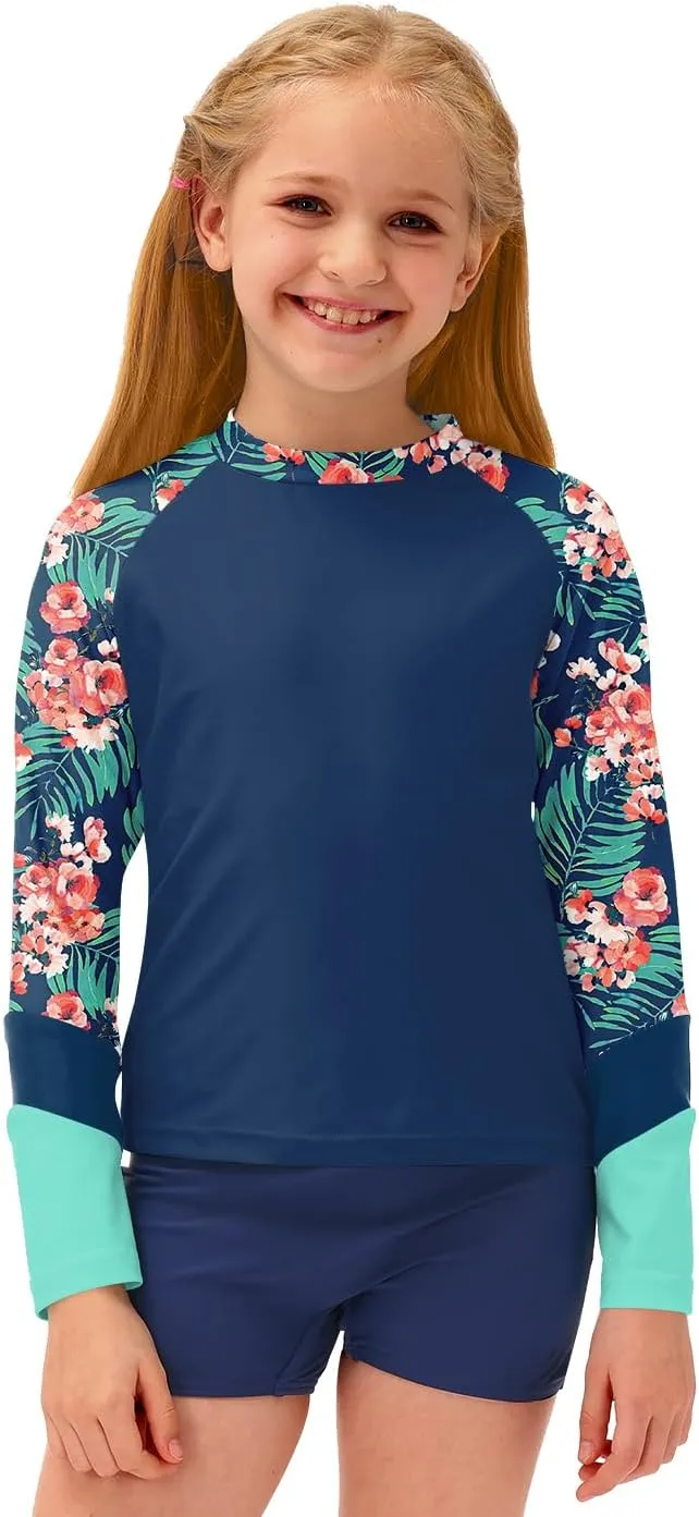 BesserBay Girl's UPF 50  Quick-Dry Tropical Long Sleeve Rash Guard Shirt 4-14 Years