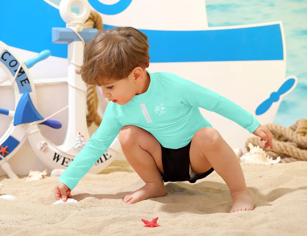 BesserBay Unisex Baby UPF 50  Half Zip Long Sleeve Rash Guard Shirt 0-36 Months