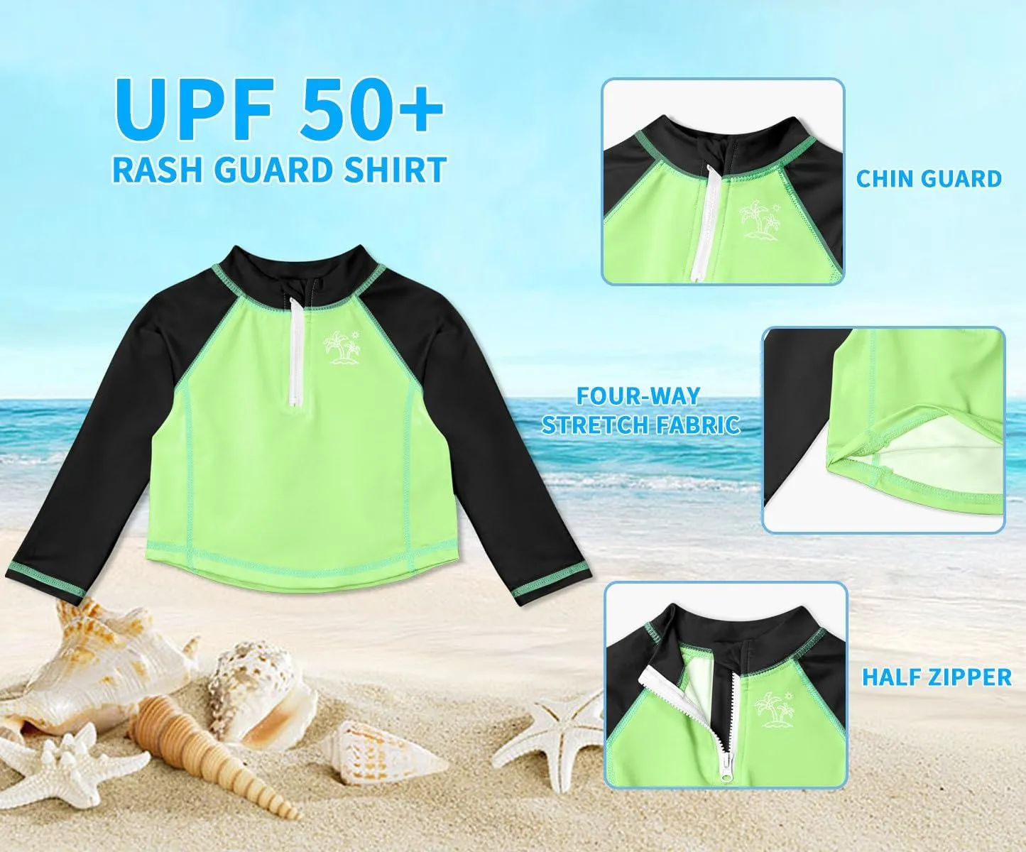 BesserBay Unisex Baby UPF 50  Half Zip Long Sleeve Rash Guard Shirt 0-36 Months
