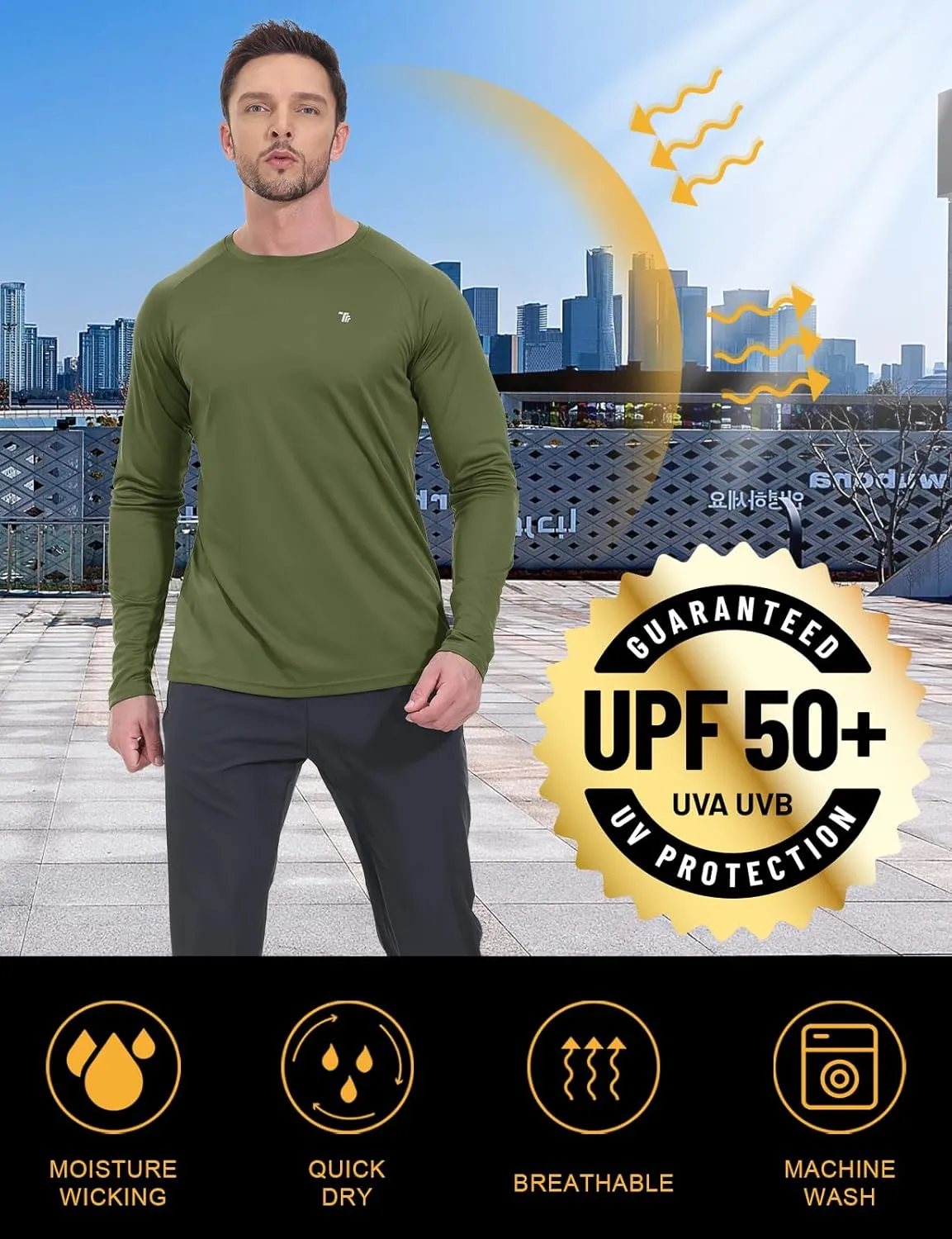 BGOWATU Men's Long Sleeve Sun Shirt Hiking Shirts UPF 50  Quick Dry Lightweight Athletic T-Shirts for Outdoor