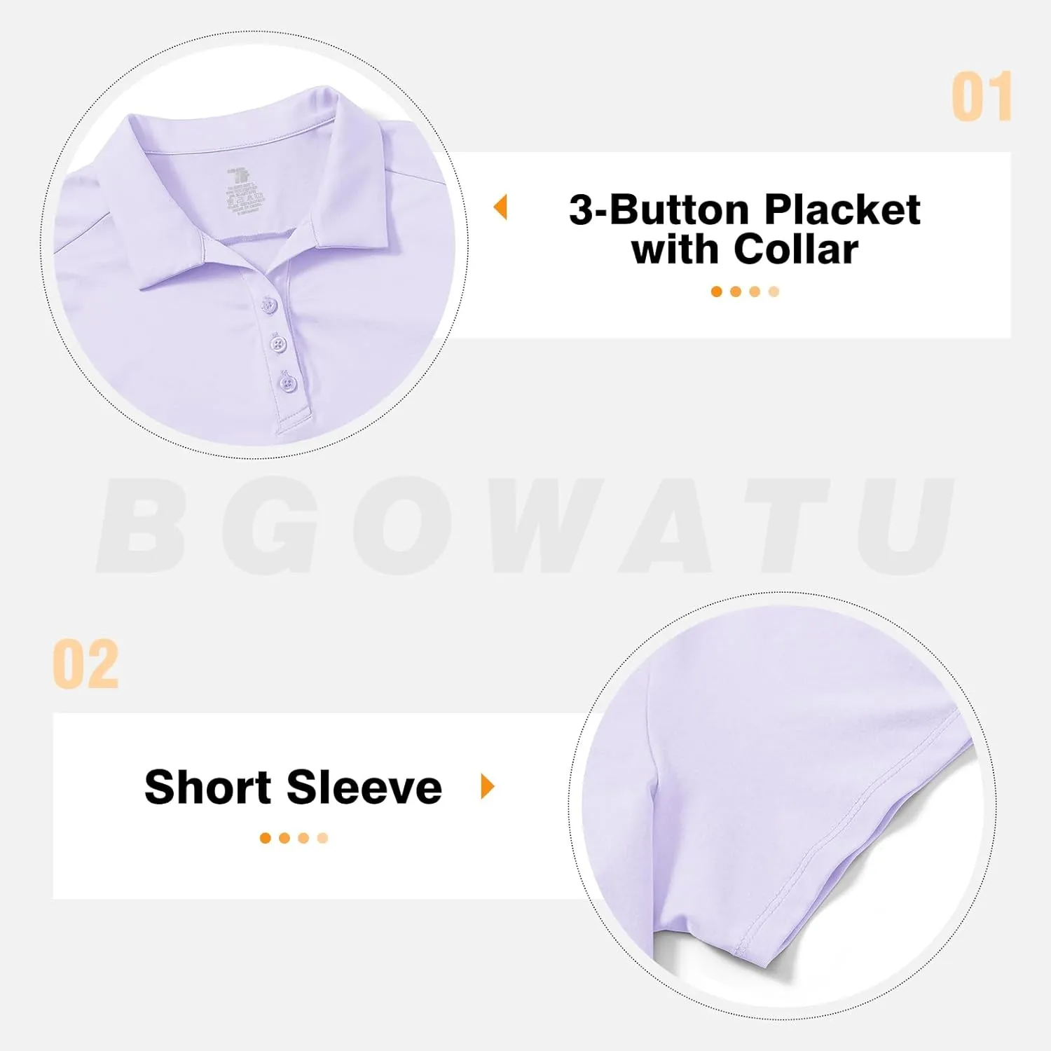 BGOWATU Women's Polo Shirts Golf Tennis Shirts Short Sleeve 3 Buttons Collared Casual Top UV Sun Protection Dry Fit