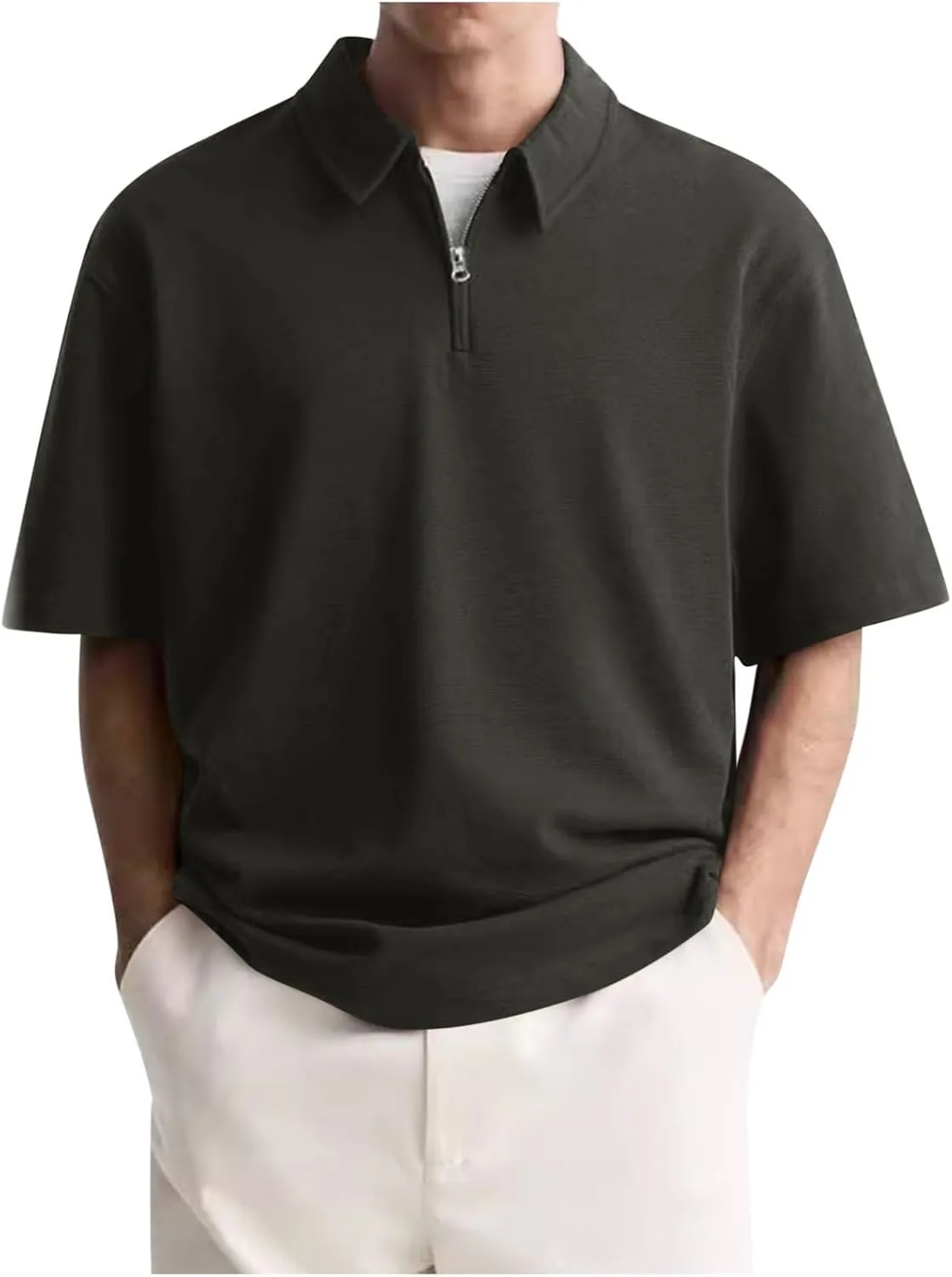 Big and Tall Polo Shirts for Men Cotton Short Sleeve Quarter Zipper Collar Shirts Casual Fashion Oversized Tops
