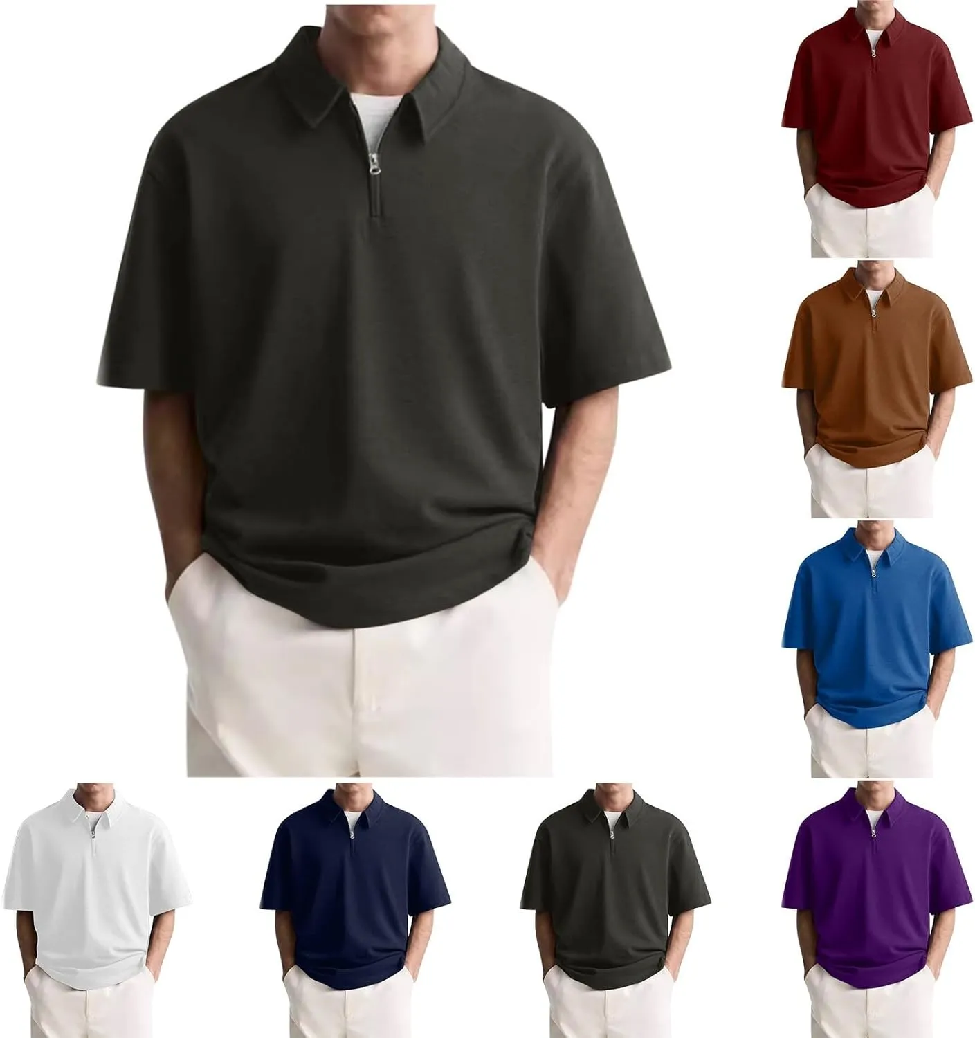Big and Tall Polo Shirts for Men Cotton Short Sleeve Quarter Zipper Collar Shirts Casual Fashion Oversized Tops