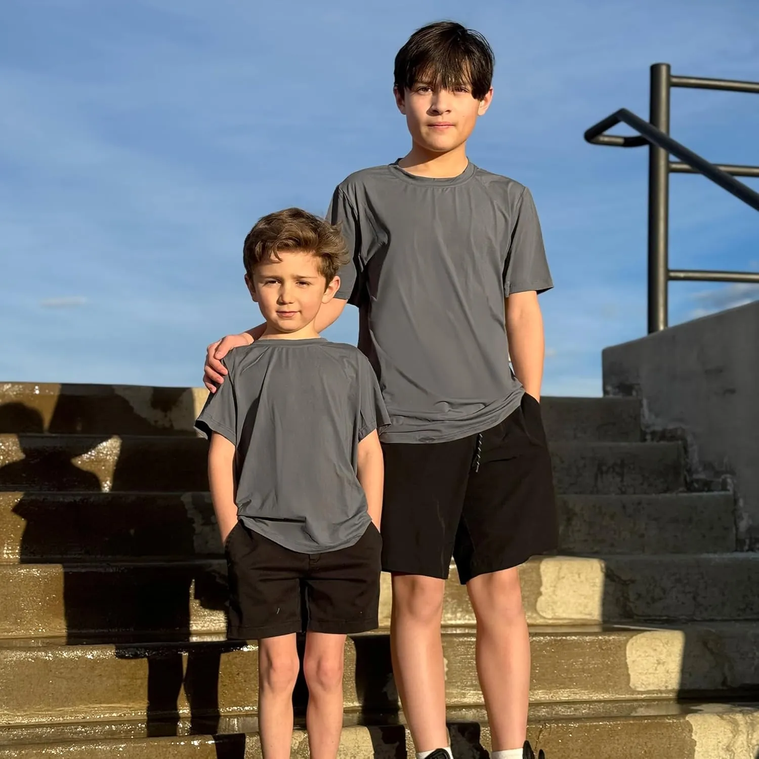 BIG ELEPHANT 4 Pack Boys Athletic Short T-Shirts, UPF 50  Sun Protection Rash Guard Shirts |Quick-Dry,Moisture-Wicking