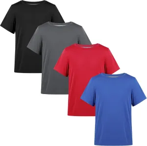BIG ELEPHANT 4 Pack Boys Athletic Short T-Shirts, UPF 50  Sun Protection Rash Guard Shirts |Quick-Dry,Moisture-Wicking