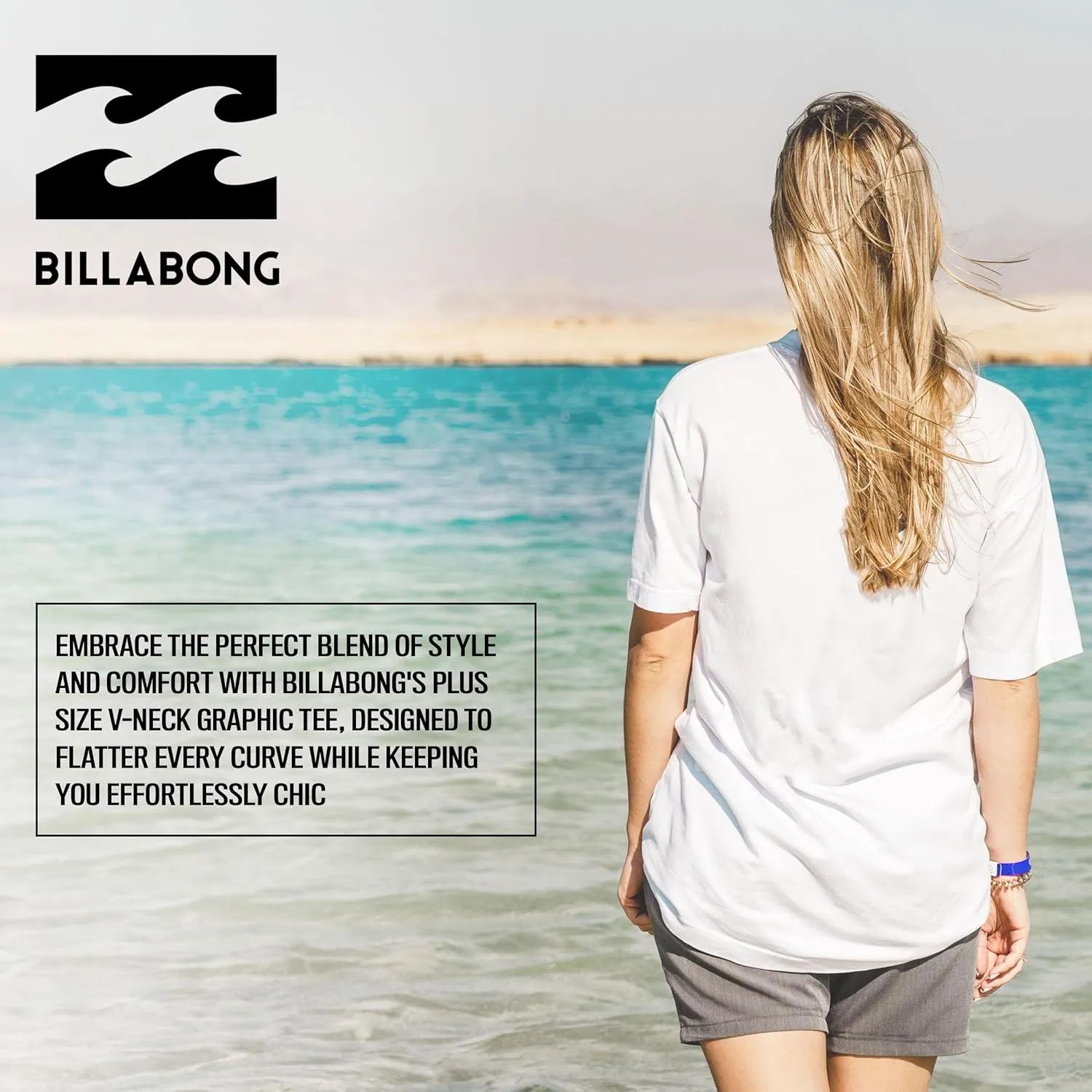 Billabong Plus Size T Shirts for Women - V Neck Oversized Womens Graphic Tees (XL-4X)