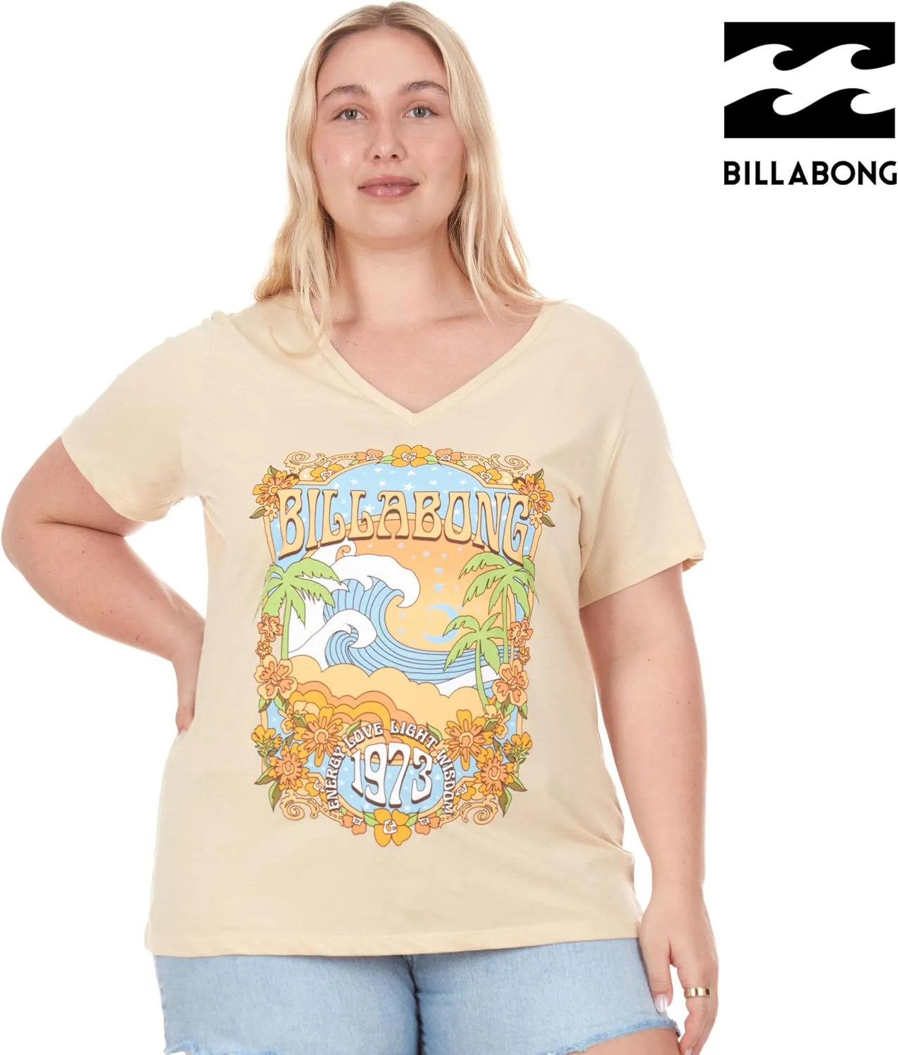 Billabong Plus Size T Shirts for Women - V Neck Oversized Womens Graphic Tees (XL-4X)