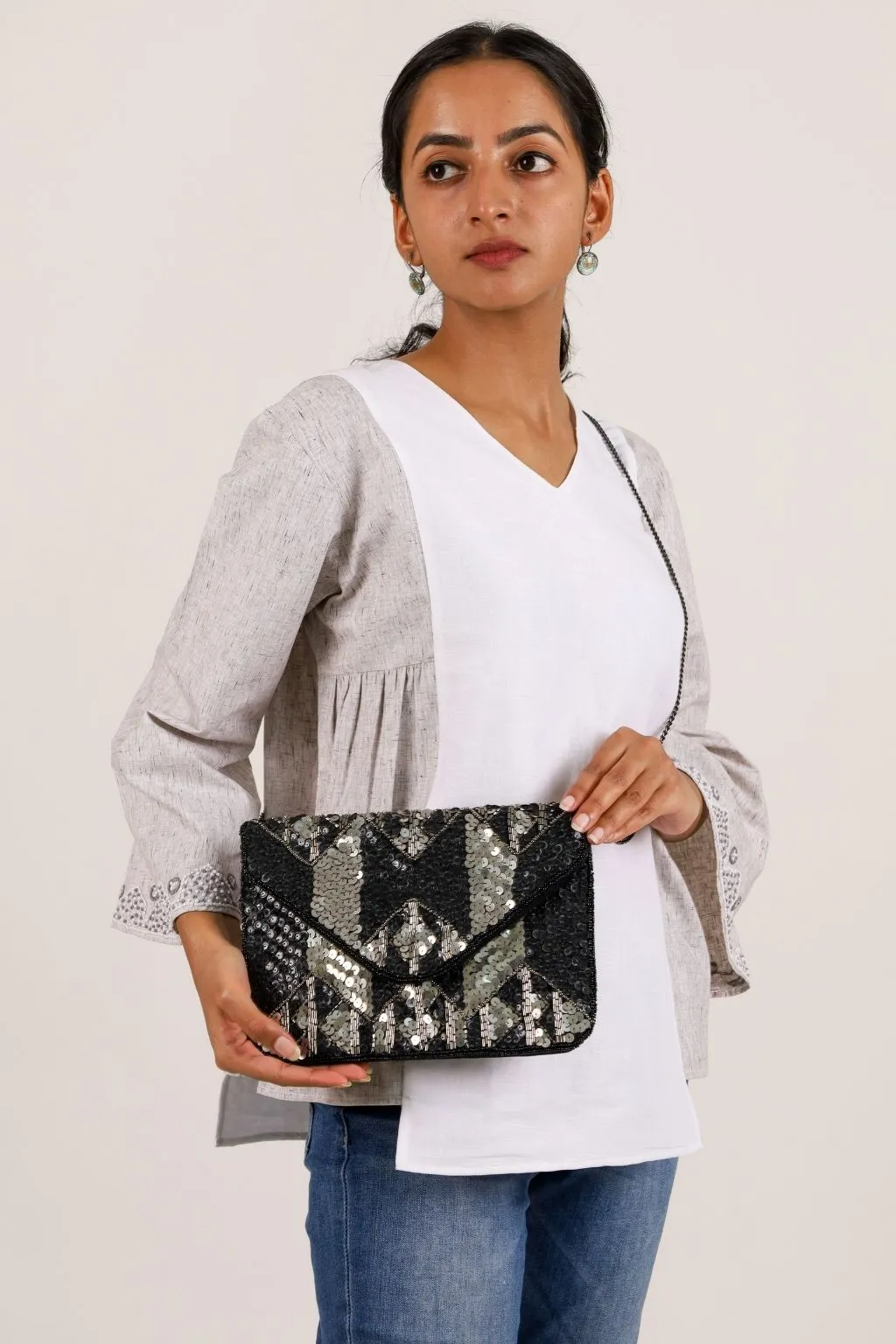 Black Sequins Sling Bag