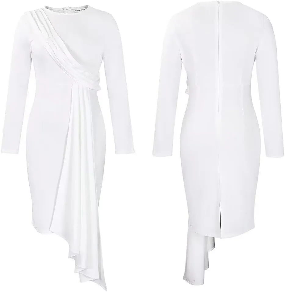 Bodycon Dresses for Women Long Sleeve Midi Sexy Round Neck Basic Party Casual Fitted Pencil Dress