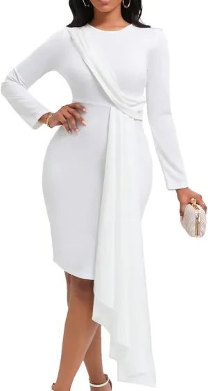 Bodycon Dresses for Women Long Sleeve Midi Sexy Round Neck Basic Party Casual Fitted Pencil Dress