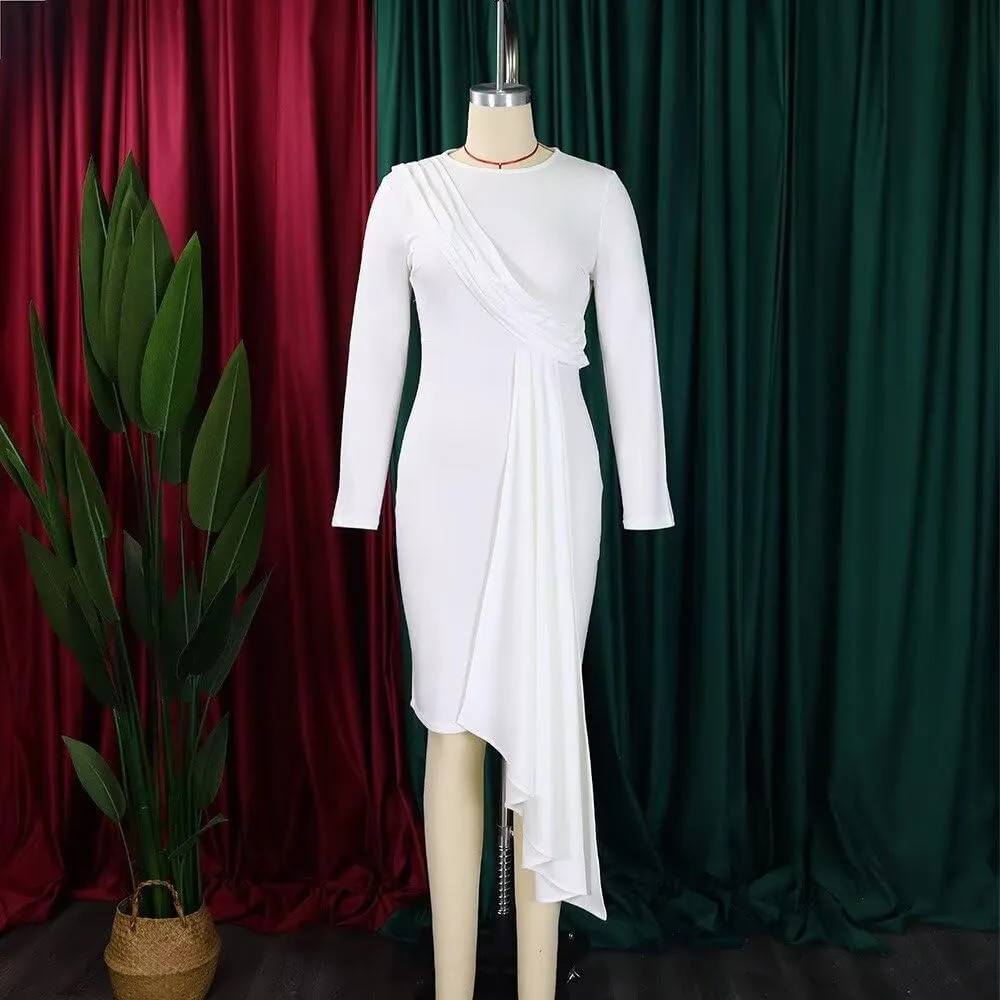 Bodycon Dresses for Women Long Sleeve Midi Sexy Round Neck Basic Party Casual Fitted Pencil Dress