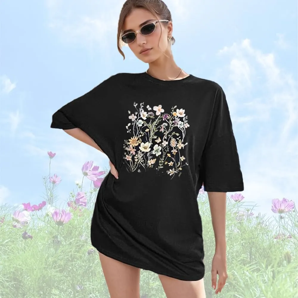Boho Oversized Shirts for Women Floral Graphic Tees Butterfly Tshirts Summer Beach Cruise Tops