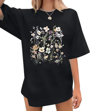 Boho Oversized Shirts for Women Floral Graphic Tees Butterfly Tshirts Summer Beach Cruise Tops