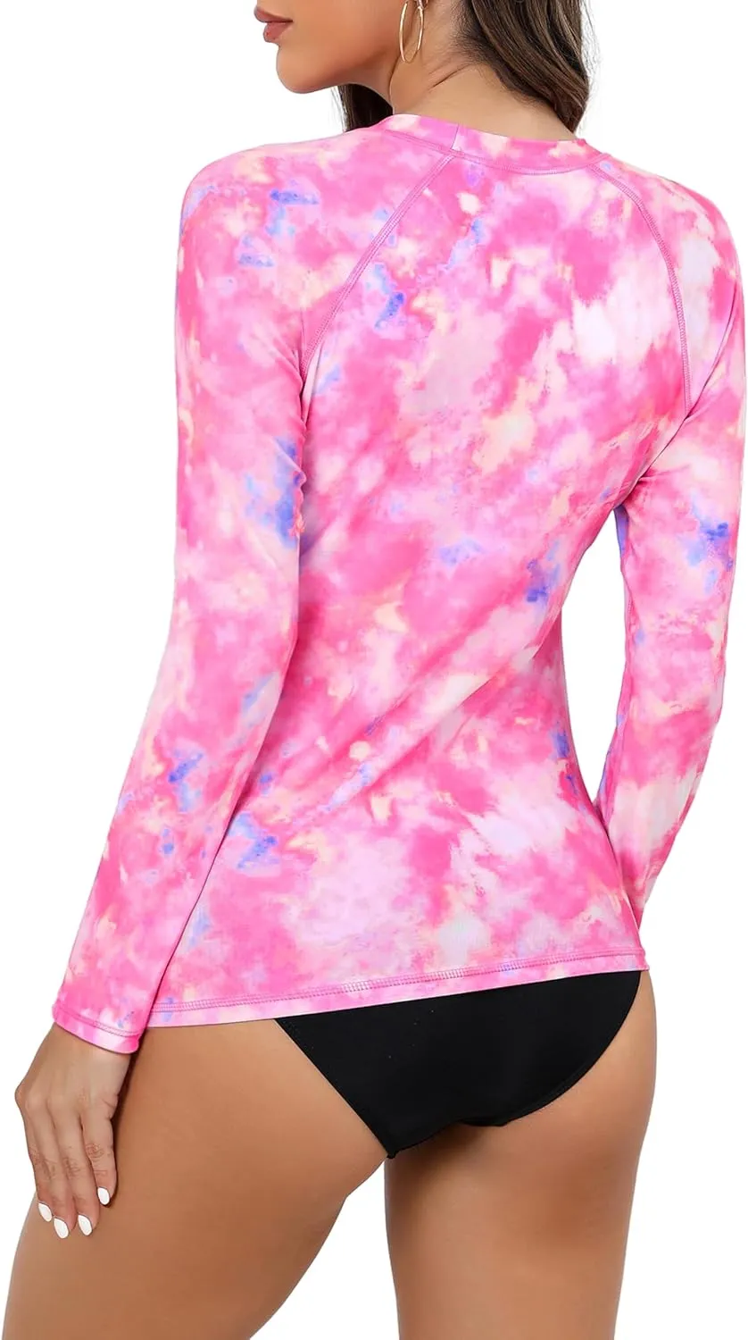 Bonneuitbebe Women's Rash Guard UPF 50  Long Sleeve Swim Shirts Rashguard Workout Tops SPF Shirts Beach Water Swimwear