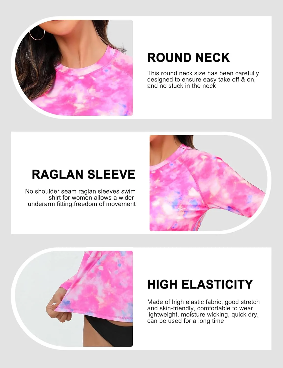 Bonneuitbebe Women's Rash Guard UPF 50  Long Sleeve Swim Shirts Rashguard Workout Tops SPF Shirts Beach Water Swimwear