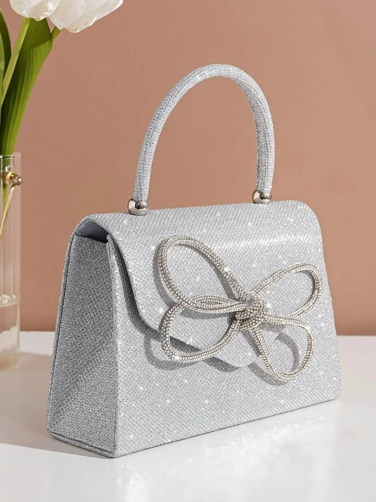 Bow-tie Clutch for Women Shiny Evening Bag Elegant Purse Gorgeous Handbags for Feast Party Wedding