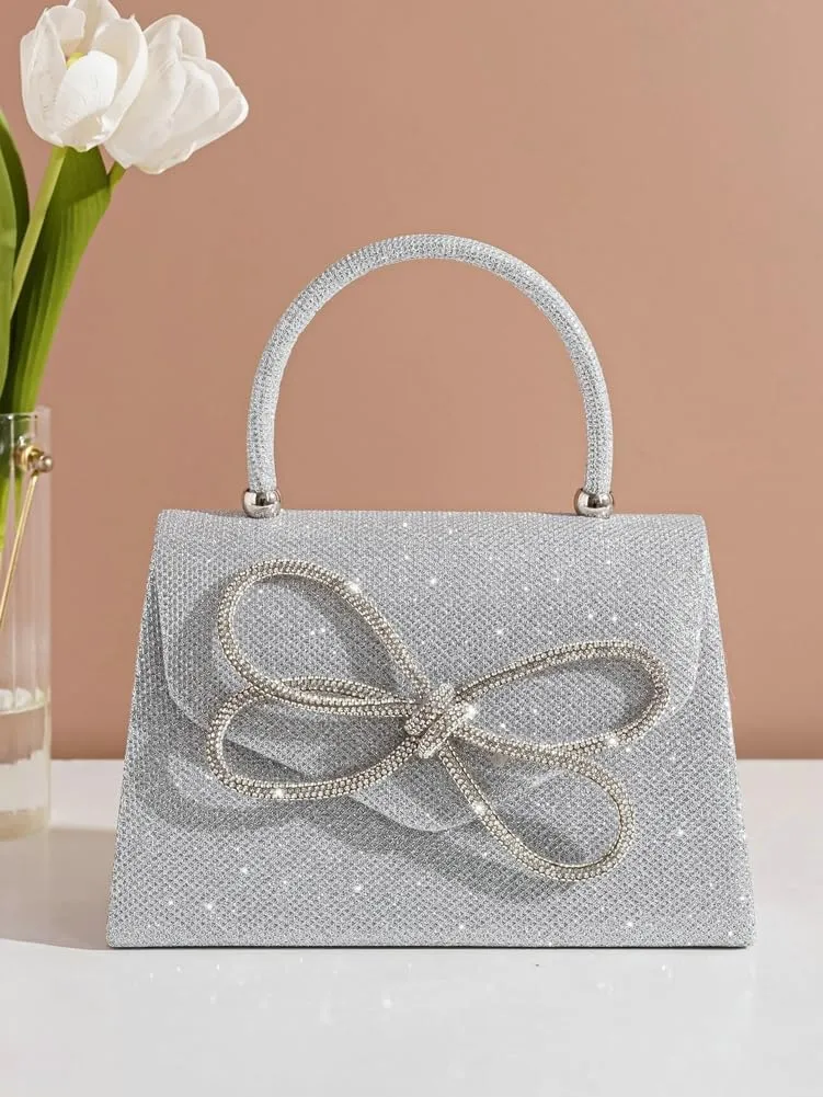 Bow-tie Clutch for Women Shiny Evening Bag Elegant Purse Gorgeous Handbags for Feast Party Wedding