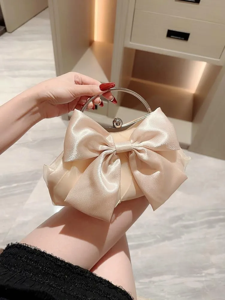Bow-tie Satin Clutch for Women Trendy Evening Handbag Chic Purse Gorgeous Handbags for Parties Wedding