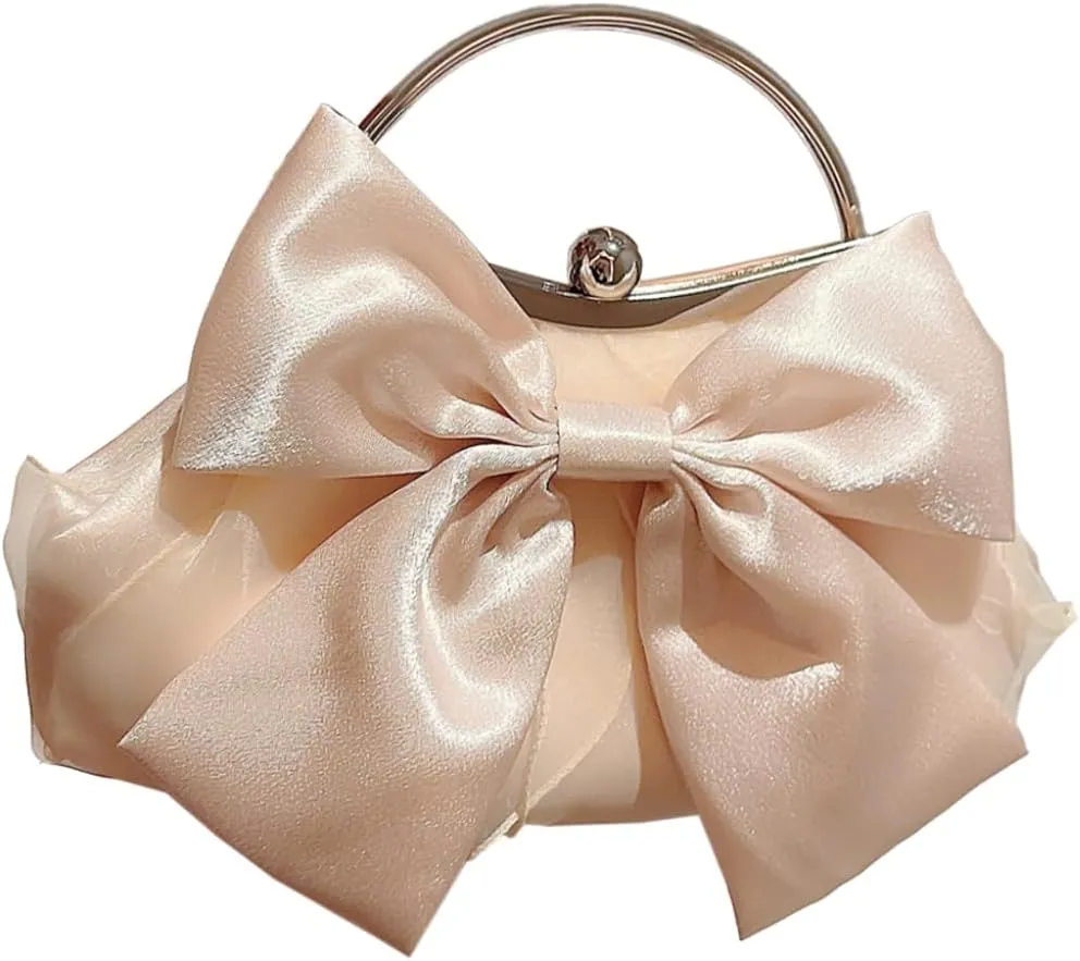 Bow-tie Satin Clutch for Women Trendy Evening Handbag Chic Purse Gorgeous Handbags for Parties Wedding