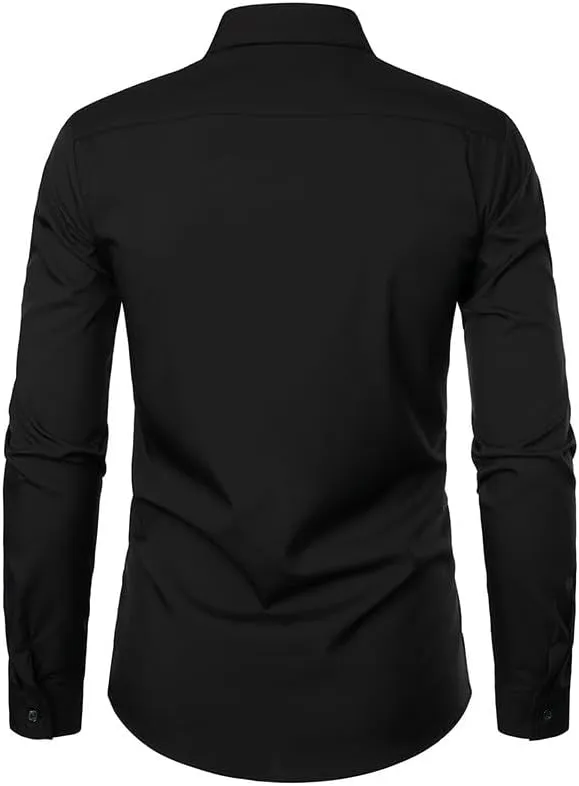 Cambkatl Men's Ruffle Dress Shirts Slim Fit Long Sleeve Stretch Button Down Tuxedo Shirts for Prom Party Wedding