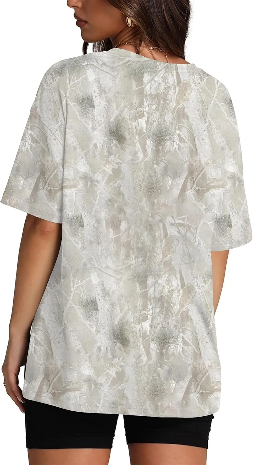 Camo Shirt Women Men Oversized Maple Leaf T Shirts Graphic Baggy Shirts Tops Crewneck Short Sleeve Tees Streetwear