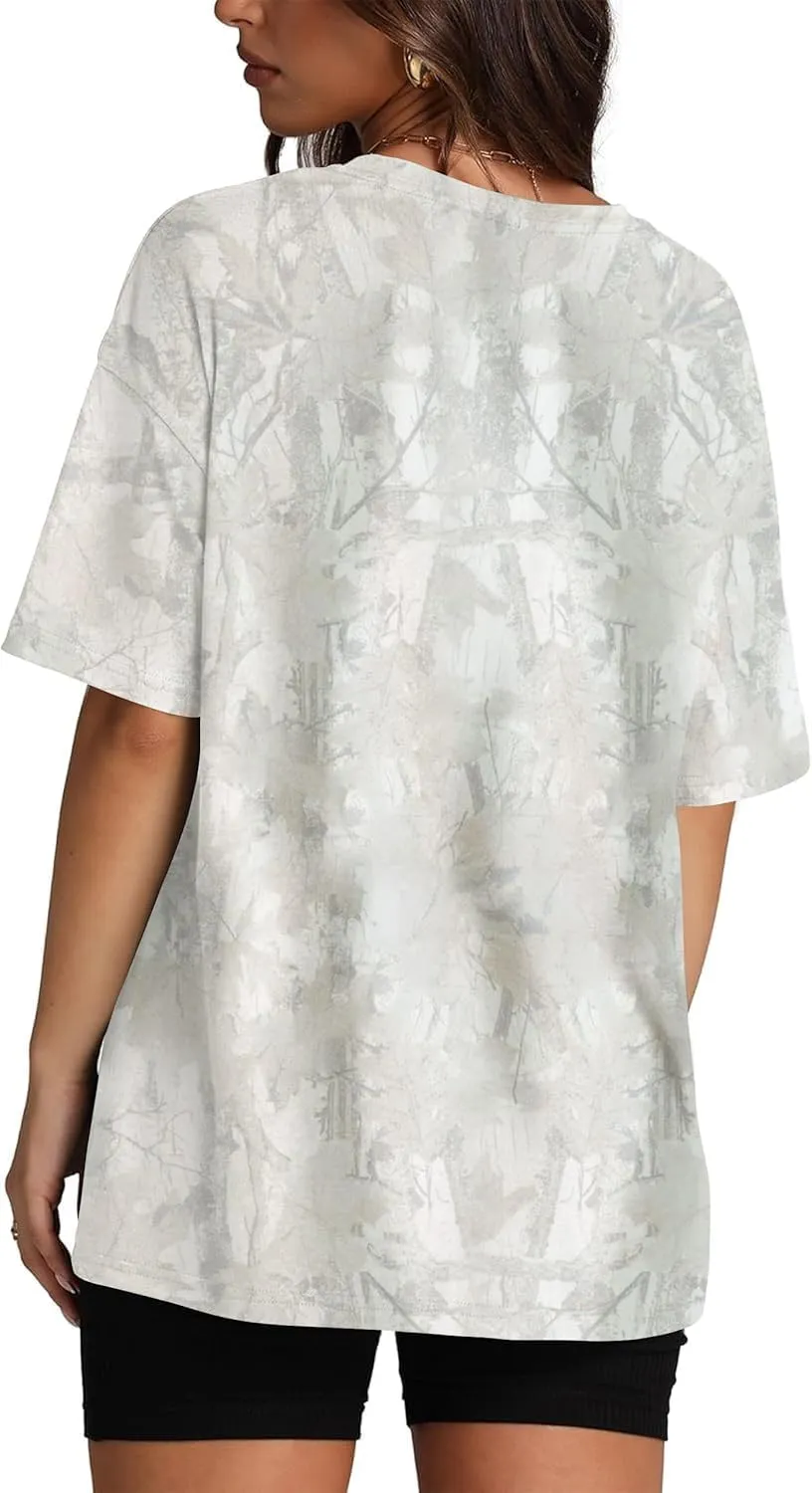 Camo Shirt Women Men Oversized Maple Leaf T Shirts Graphic Baggy Shirts Tops Crewneck Short Sleeve Tees Streetwear