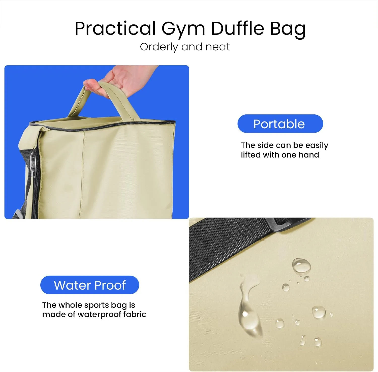 C&F BOGMOST Small Gym Bag for Women & Men,Small Lightweight Duffel Bag Carry On Bags Mini Duffel Travel Bag Waterproof Sports Bags for Workout/Sport/Travel, Beige