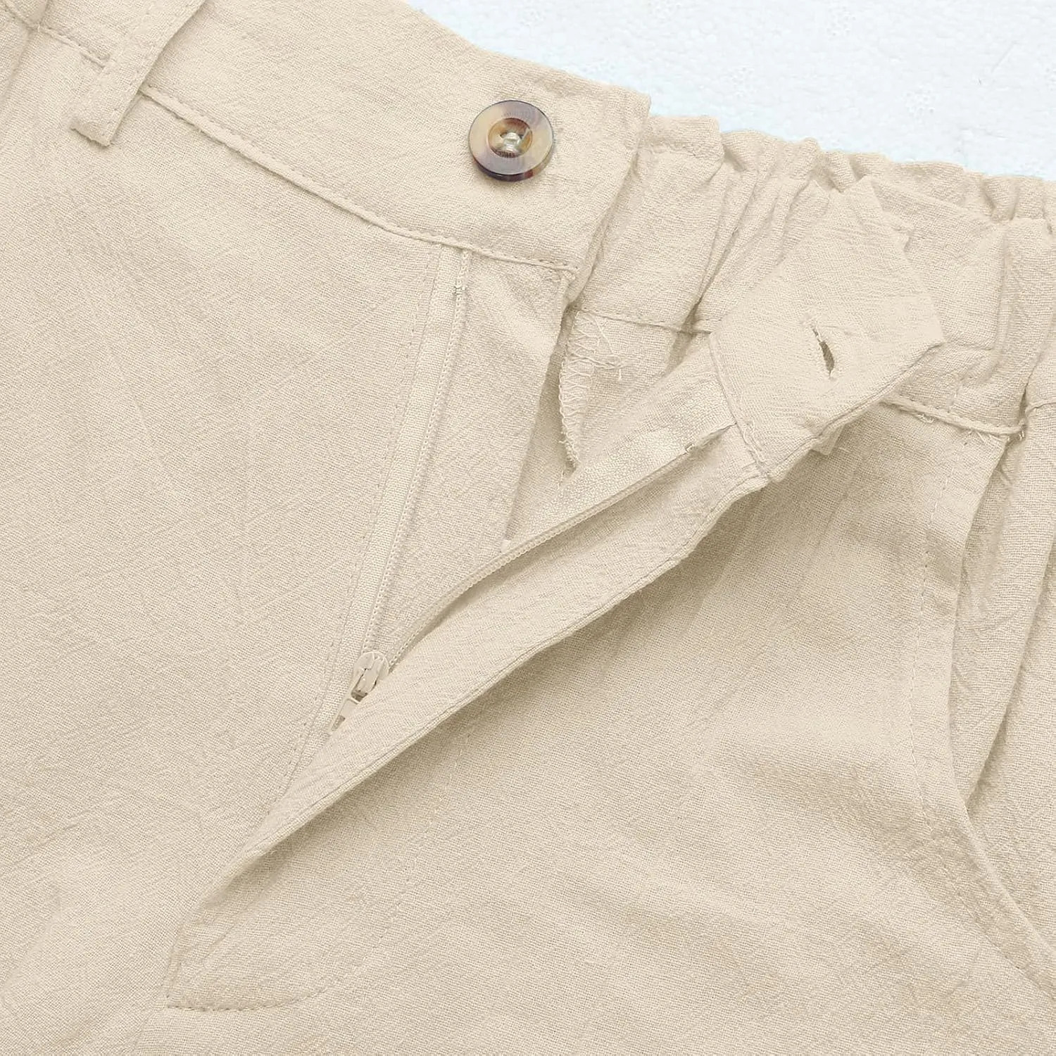Capris Pants for Women Dressy Linen Pants Casual Summer Pant Button Straight High Waist Pant Pocket Cropped Trousers